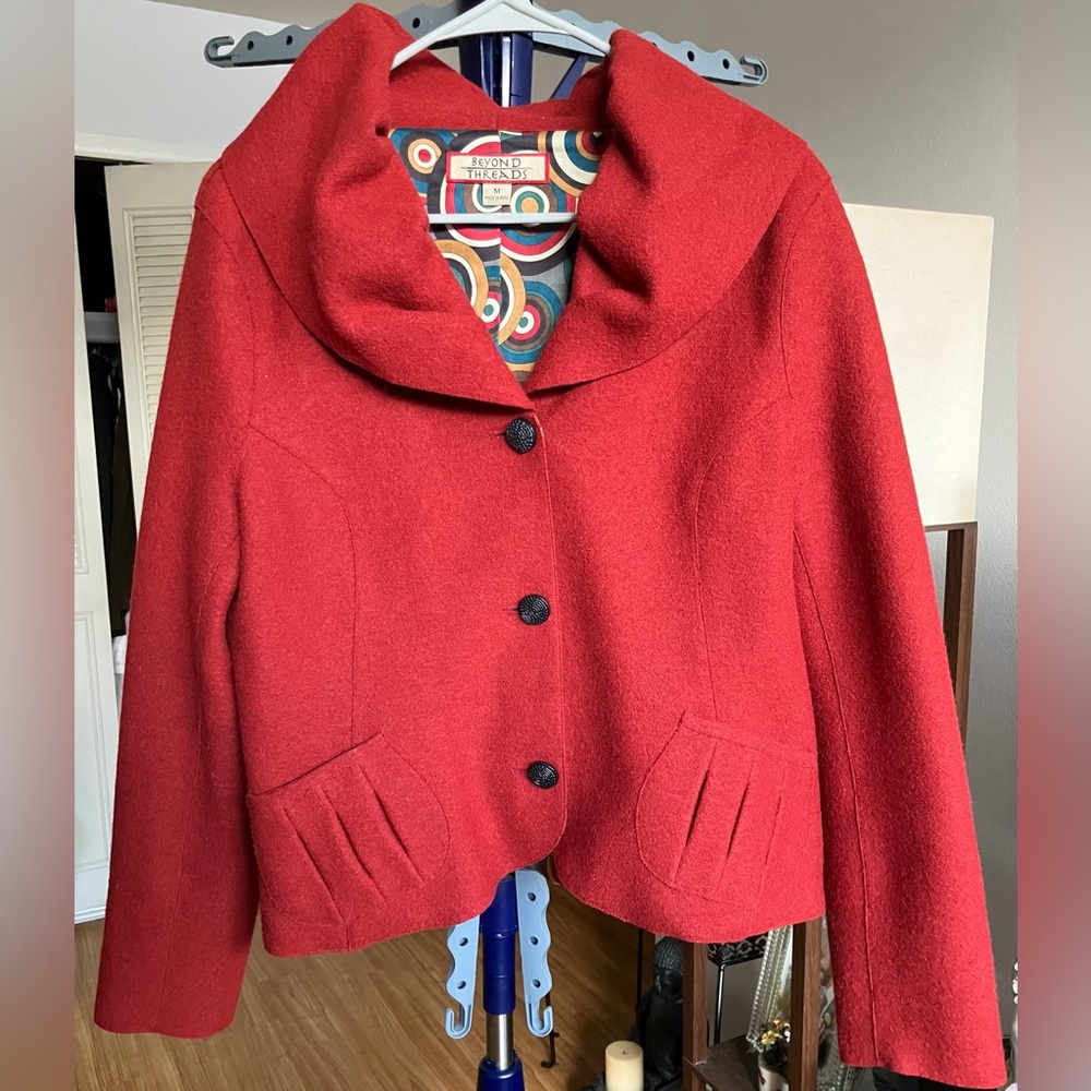 Red Wool and Alpaca Blazer by Beyond Threads